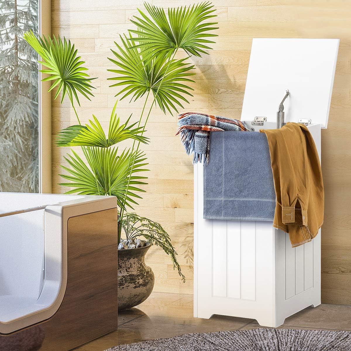 Image of 35 L Laundry Furniture, Metal Hinge And Side Handle, Contemporary Style Storage For Entrance, Large Capacity Bathroom Furniture