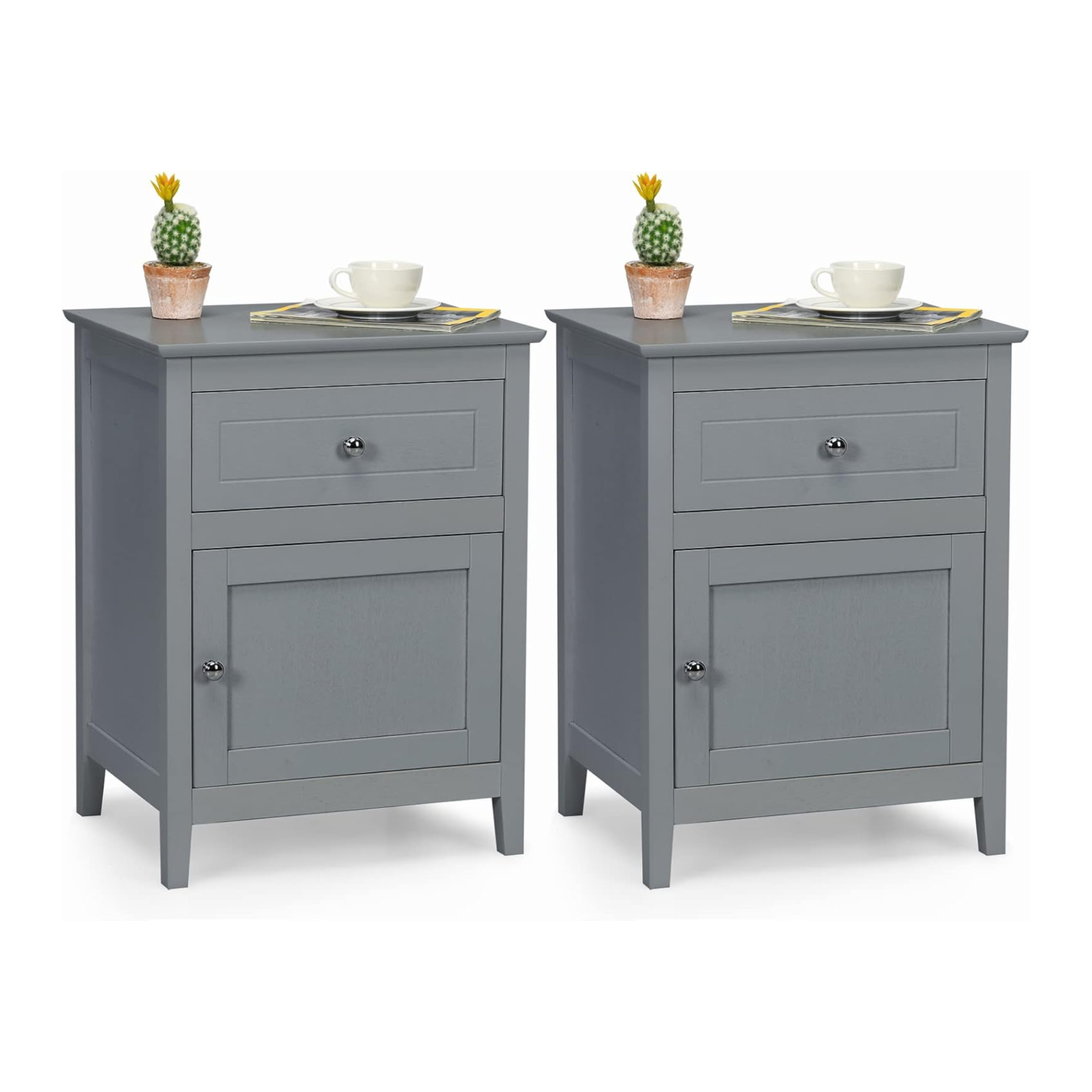 Image of Modern Nightstand, 2-tier Accent Table W/ Spacious Tabletop, Stylish End Table W/ Sliding Drawer And Large Cabinet, Sofa Side Chair W/ Solid Wooden Legs For Bedroom, Living Room And Lounge