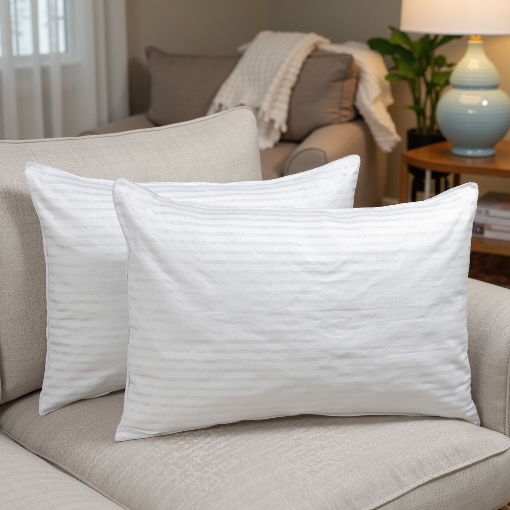 4 Pack-Hotel Quality Stripe Pillows Bed Pillows | Extra Filled for Plush Comfort with Quick Rebound Bounce Back Support | Long-Lasting Shape Retention | LOCAL WAREHOUSE | UK BRAND