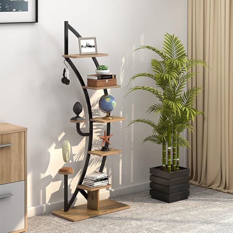 6 Tier Metal Plant Stand, Half Moon Shape Ladder Planter Organizer With Hook, Multifunctional Curved Flower Pot Rack