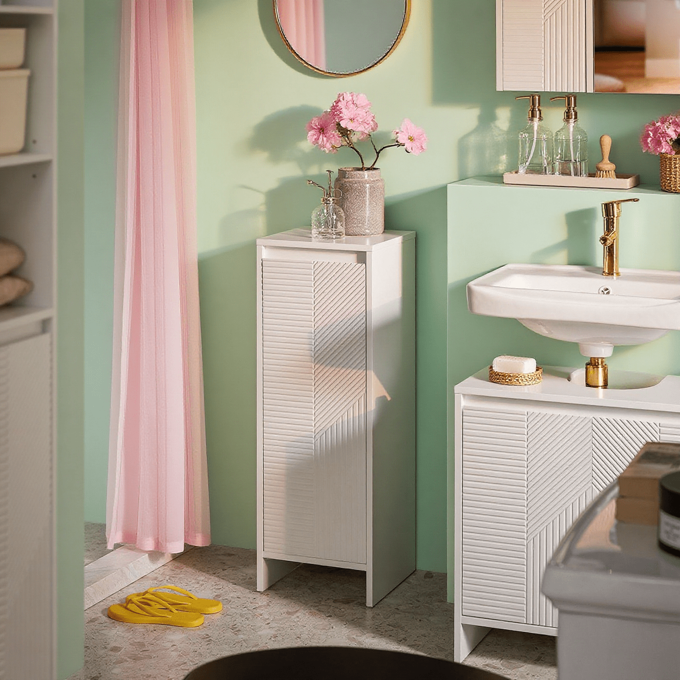 Image of 1pc Of Small Bathroom Furniture With Laundry Basket - Wc Furniture Shelf 30x30x87 Cm With Flap, White, Ideal For Toilets, Laundry Room - Cas255-x