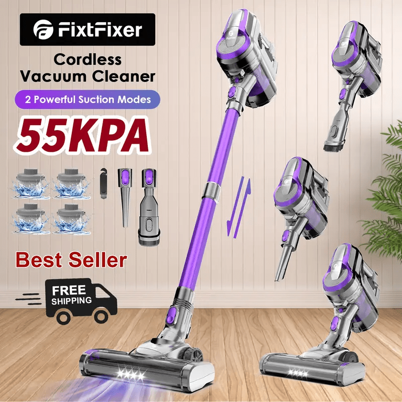 55kpa/55min cordless vacuum cleaner, 4*hepa stick vacuum with 5-layer filtration system, vacuum cleaner cordless powerful with anti-  brush for hardwood floor/carpet/pet hair,   men s, women s, dad s, mother s, and husband s gifts, anniversary, and birthday gifts 0