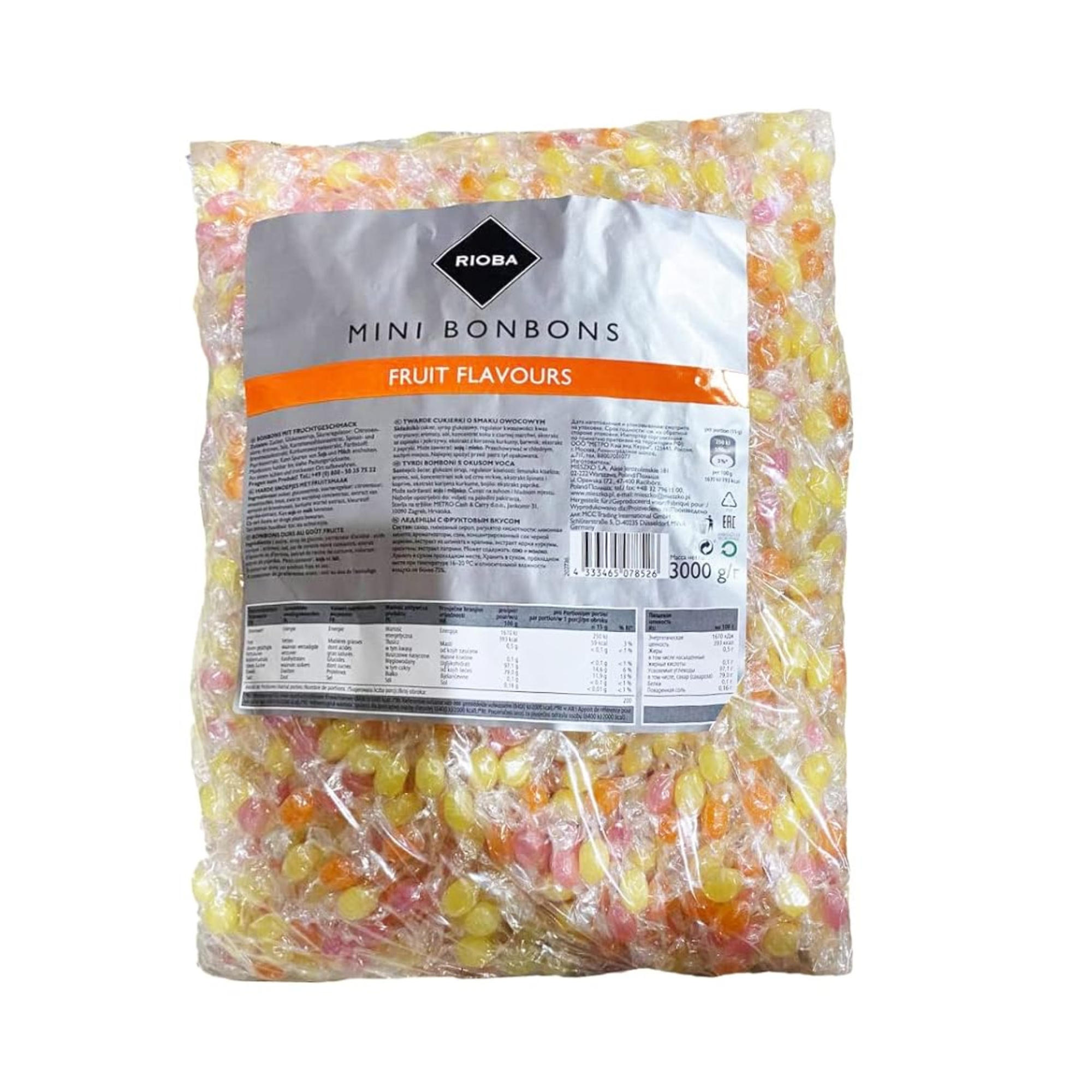 E-shop Rioba Minibonbons XXL 3KG verschiedene Bonbons Fruchtbonbons Beutel Party Büro Fasching als Wurfmaterial