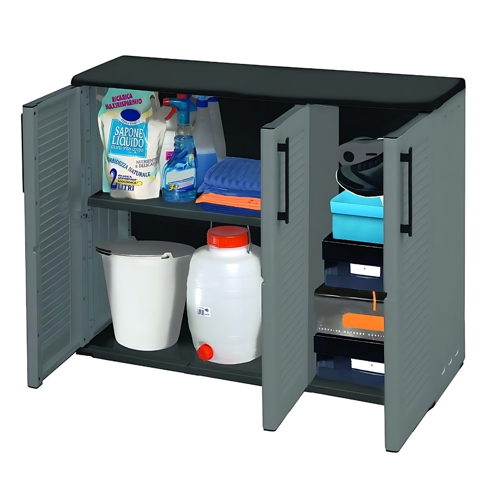 Image of 3-door Weather-resistant Outdoor Cabinet Made Of Plastic, Storage Cabinet, All-purpose Cabinet, Balcony Cabinet, Household Cabinet, Terrace Cabinet, Half-high
