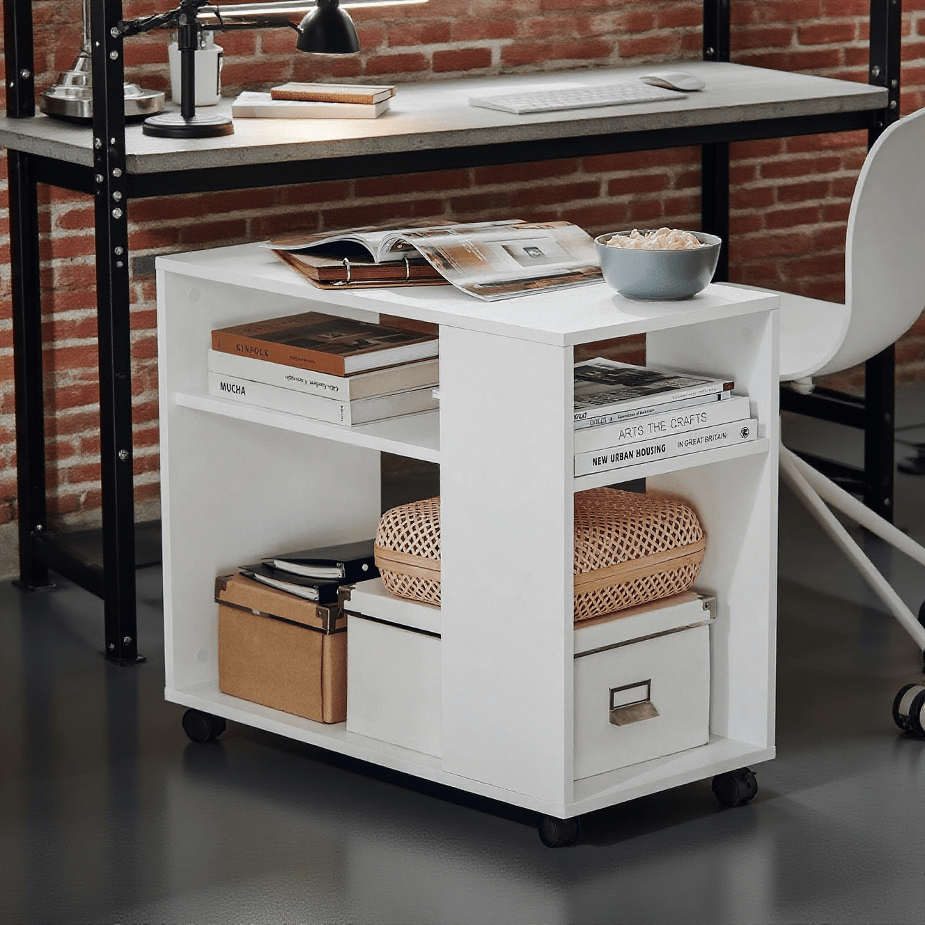 TEMU 1pc Mesa auxiliar con ruedas, Mesa de 2 niveles con estantes de almacenamiento, Biblioteca móvil para salón, dormitorio, oficina, L70 x P35 x