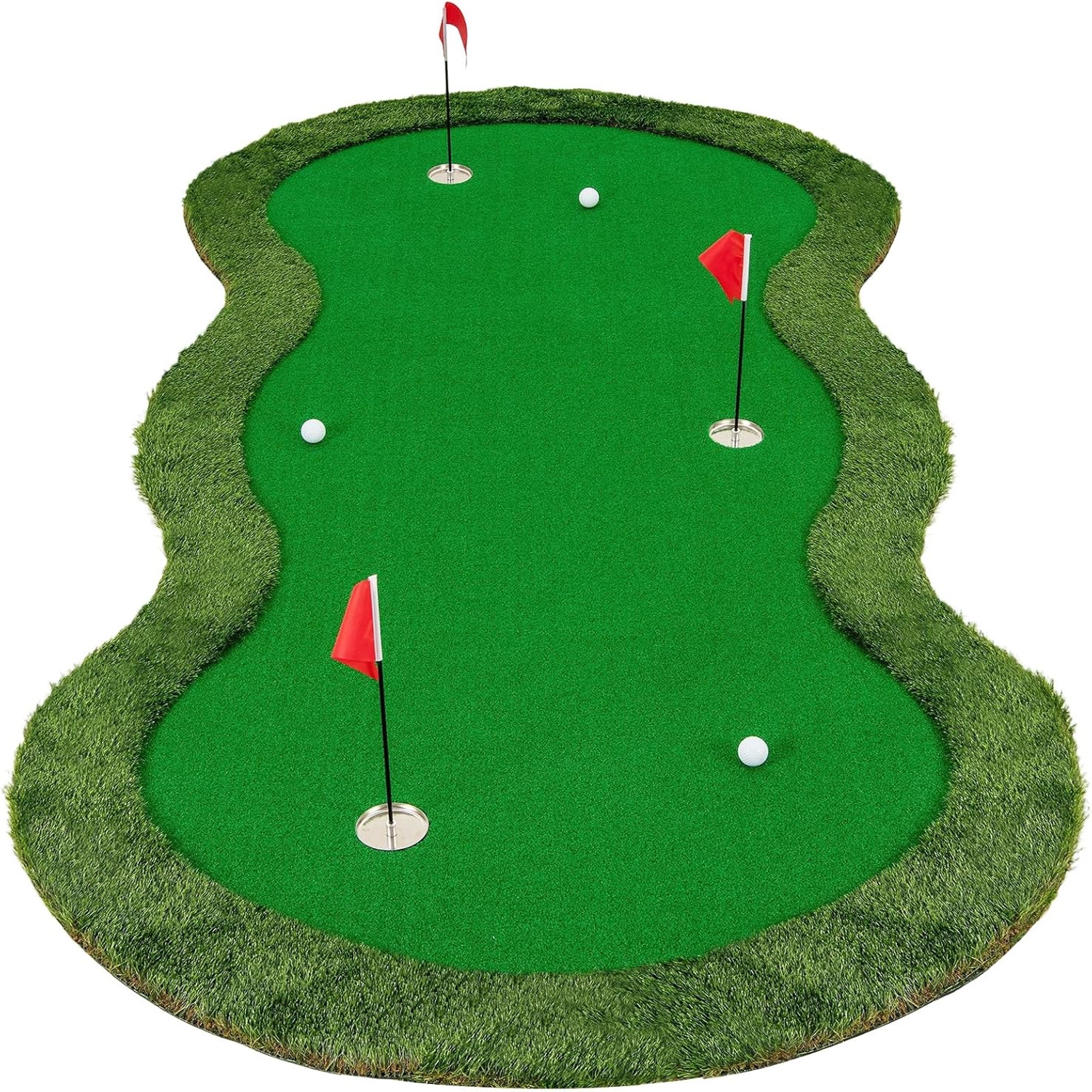 Image of Golf Putting Green, Golf Practice Mat With 3 Holes, Cups And Flags, Indoor And Outdoor Golf Training Set