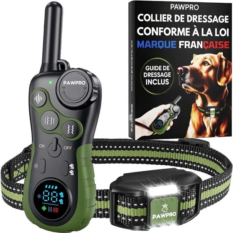   Dog Training Collar - XXL Range of 3Km -   with   Belgian   Law Without Shock - Waterproof IPX7 And Rechargeable USB -  , Vibration, Boost And Integrated Night Light Mode - Suitable for All Dogs, Small Or Large, Long Or Short Hair -     Barking And Improving   -   Results in a Few Days - Complete Training Guide Included -   Delivery 24/48H from Stock in Belgium