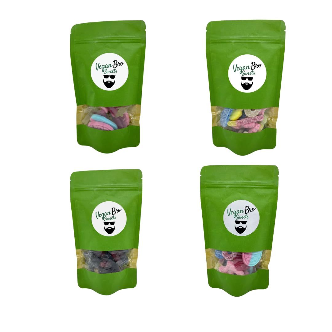 Image of Vegan Bro Mini Bag Bundle I Trial Package 4x Vegan Mini Bags In The Flavors Sour, Sweet, Mixed & Licorice Vegan Fruit Gums Perfect For Gifting