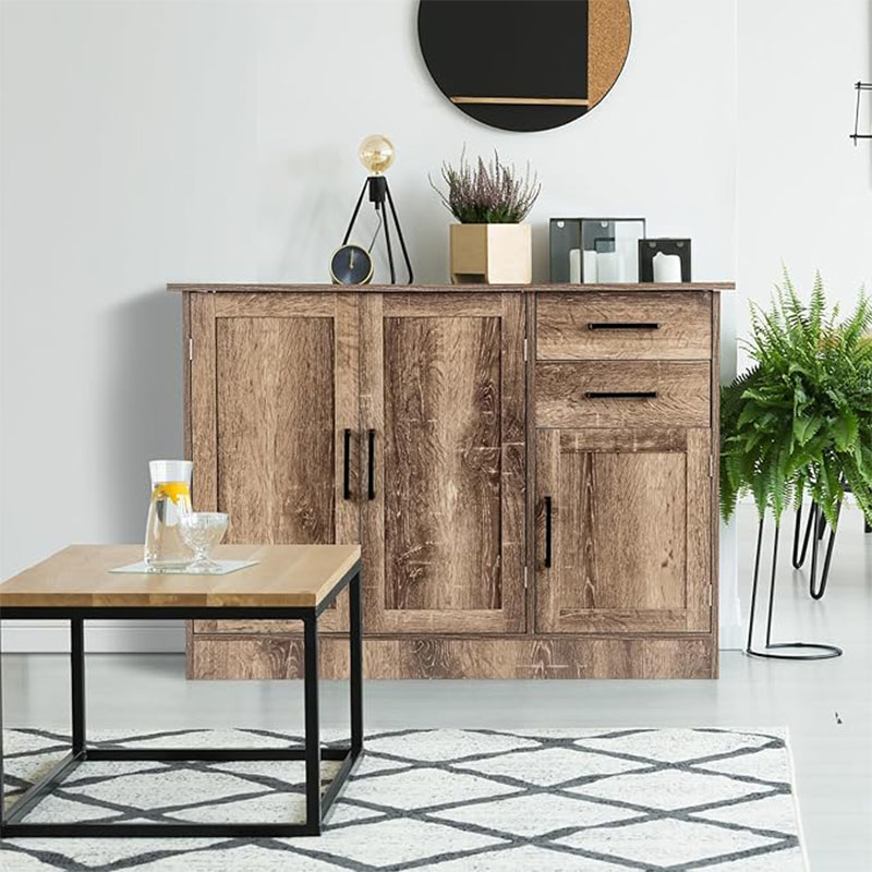 Kitchen Buffet Cabinet, Floor Storage Cabinet Sideboard With 2 Drawers, 3 Doors And 1 Adjustable Shelf, Multifunctional Console Table Cupboard