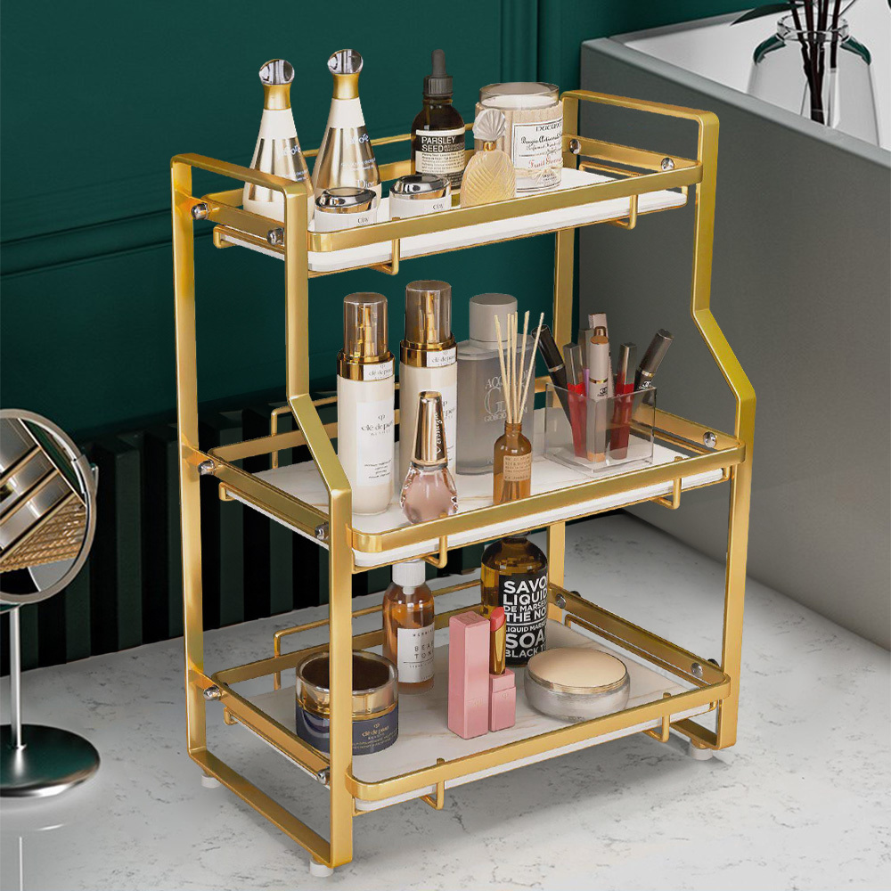 TEMU Makeup Organizer, 2/ 3 Tier Bathroom Countertop Organizer Desktop Makeup Organizer, 2 Tier Bathroom Countertop Organizer Desktop Gold Metal