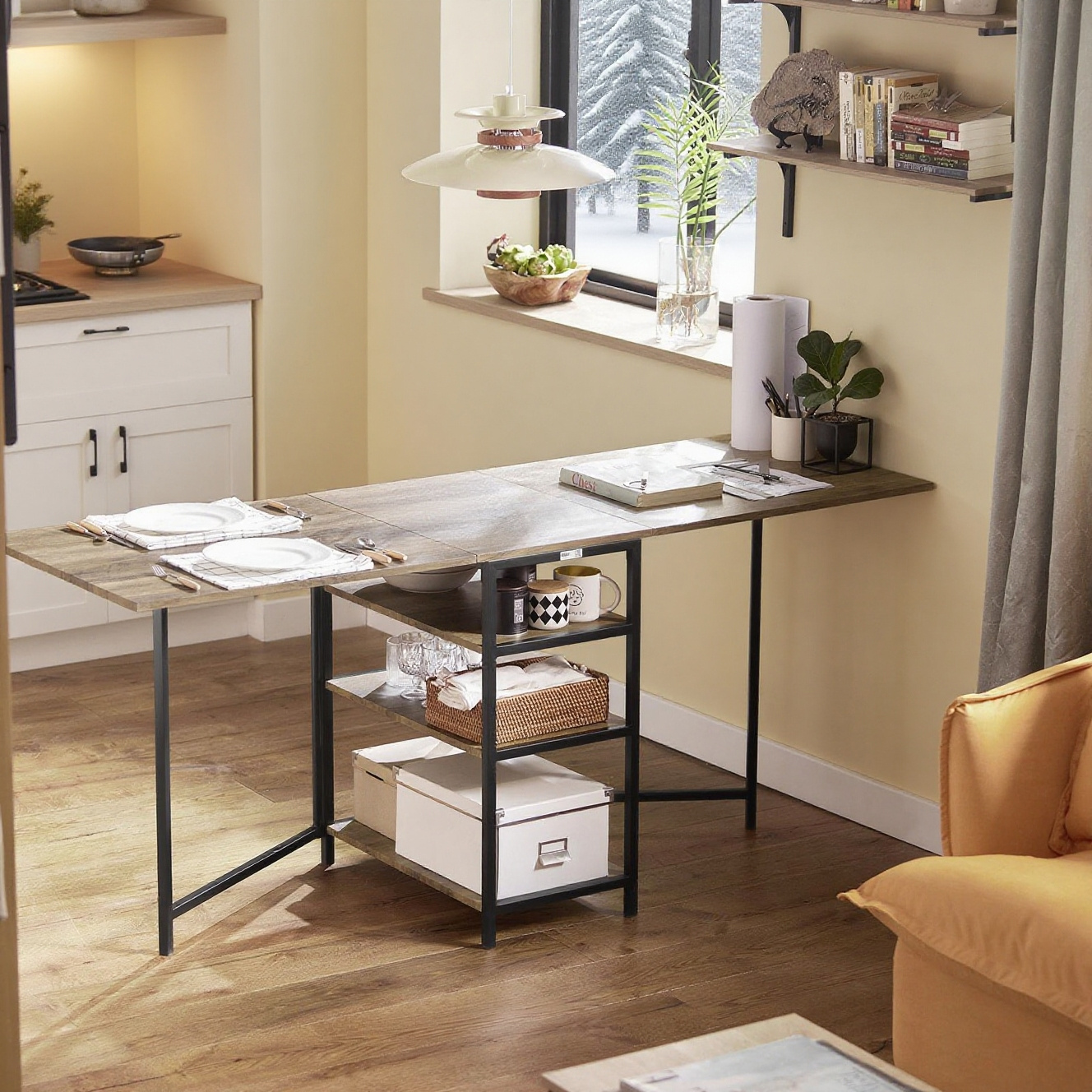 Folding Dining Table With 3 Shelves, Drop-leaf Table, Kitchen Table, Wooden Table, Table Fwt62-n Bht, .: 180x77x60cm