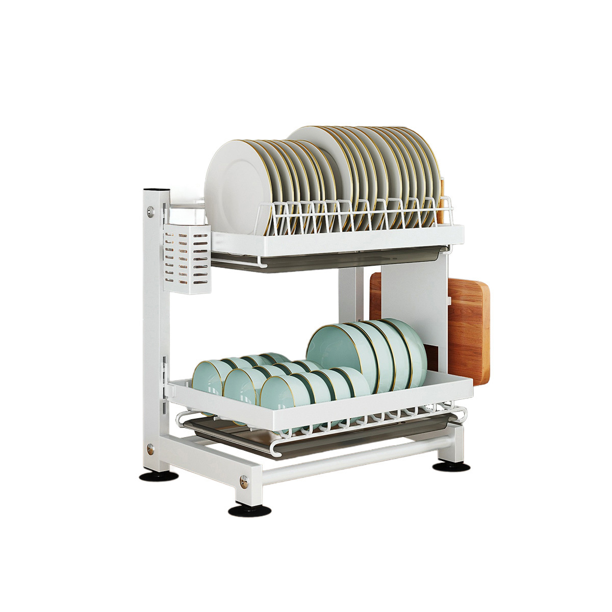 ® Dish Rack, Dish Rack With Drip Tray & Utensil Holder, Dish Rack, 2-tier Dish Drying Stand, Height-adjustable Dish Rack, Grid
