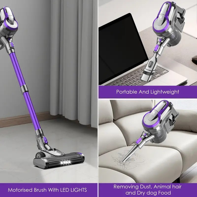 55Min Cordless Vacuum Cleaner, 4*HEPA Stick Vacuum with 5-layer Filtration System, Vacuum Cleaner Cordless Powerful with Anti-Tangle Brush for Hardwood Floor/Carpet/Pet Hair, Perfect for Men's, Women's, Dad's, Mother's, and Husband'S Gifts, Anniversary, and Birthday Gifts