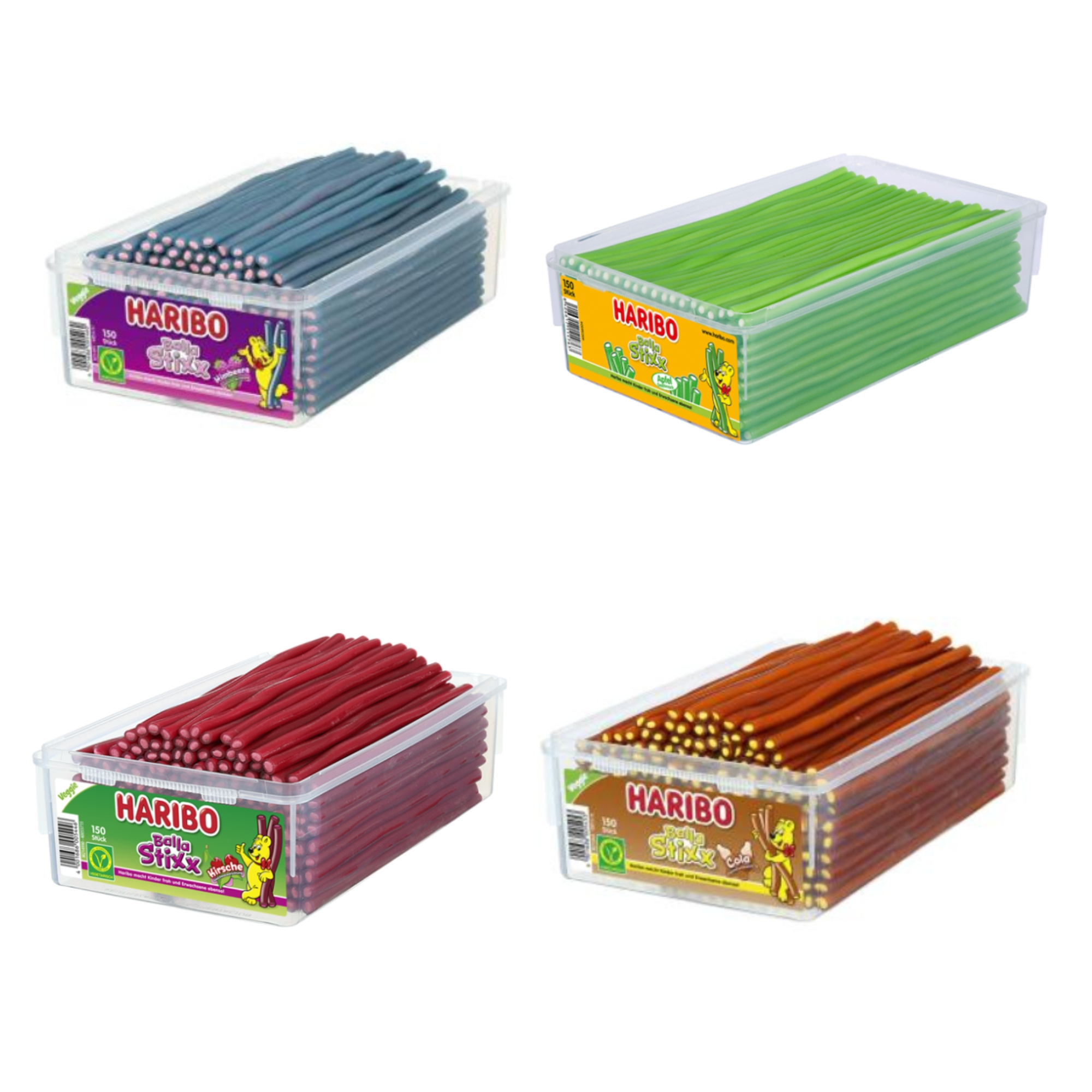 E-shop Haribo Ballla 4er Mischpaket 1x Himbeere + 1x Apfel + 1x Kirsch + 1x Cola als Set für Freunde Party oder Büro Süßigkeiten