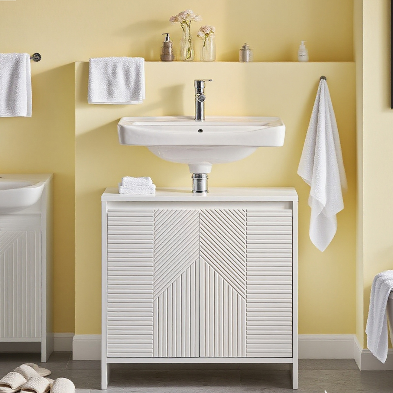 Image of Bathroom Sink Cabinet, Washbasin Cabinet, Bathroom Cabinet, Washbasin, Bathroom Furniture, White Bht . 60x61x30cm Bzr157-w