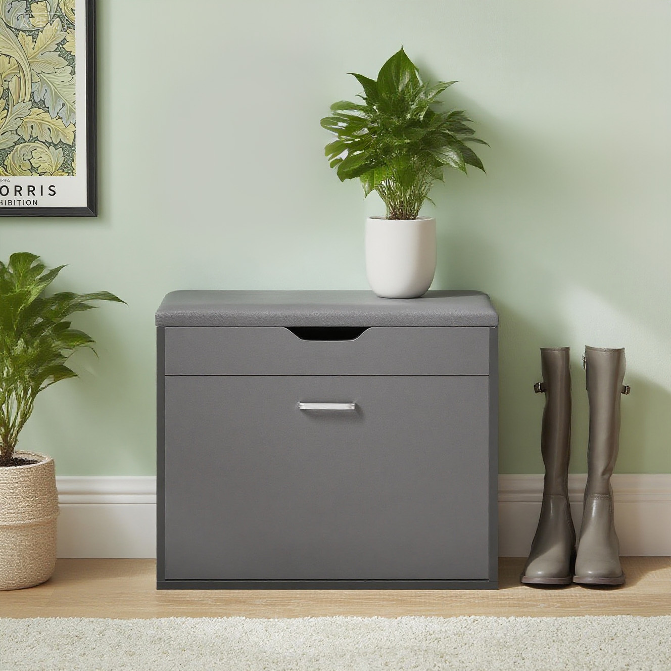 Image of Shoe Bench With Seat Cushion Bench Shoe Rack Shoe With 1 Flap Seat Dresser Gray Bht . 60x50x30cm Sobuy Fsr95-hg