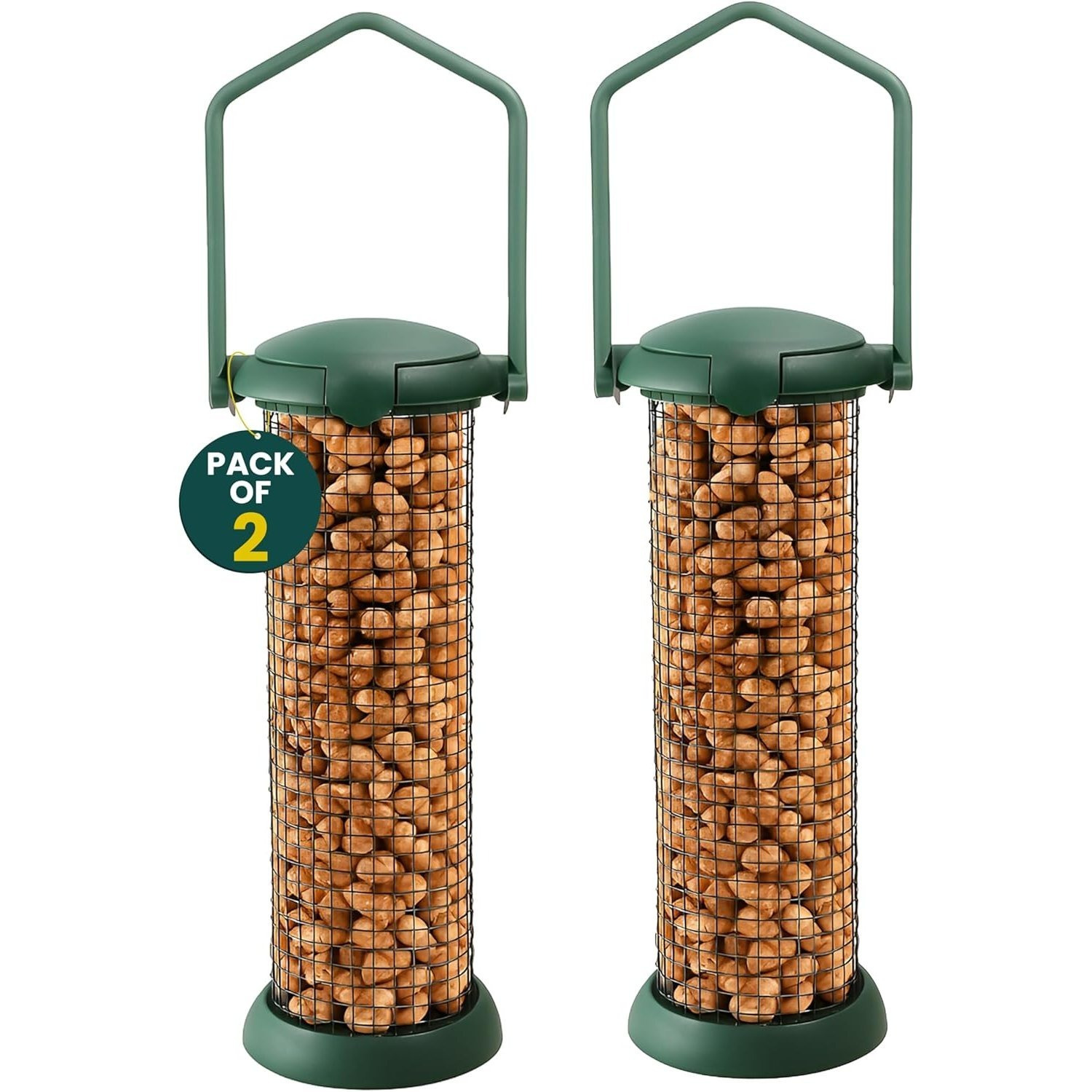 TEMU Hanging Bird Feeder 2 Pack Peanut Feeders For Birds Rust Resistant Metal Mesh For Outdoor Birds Easy Refill Adjustable Roof Carry Handle Weather