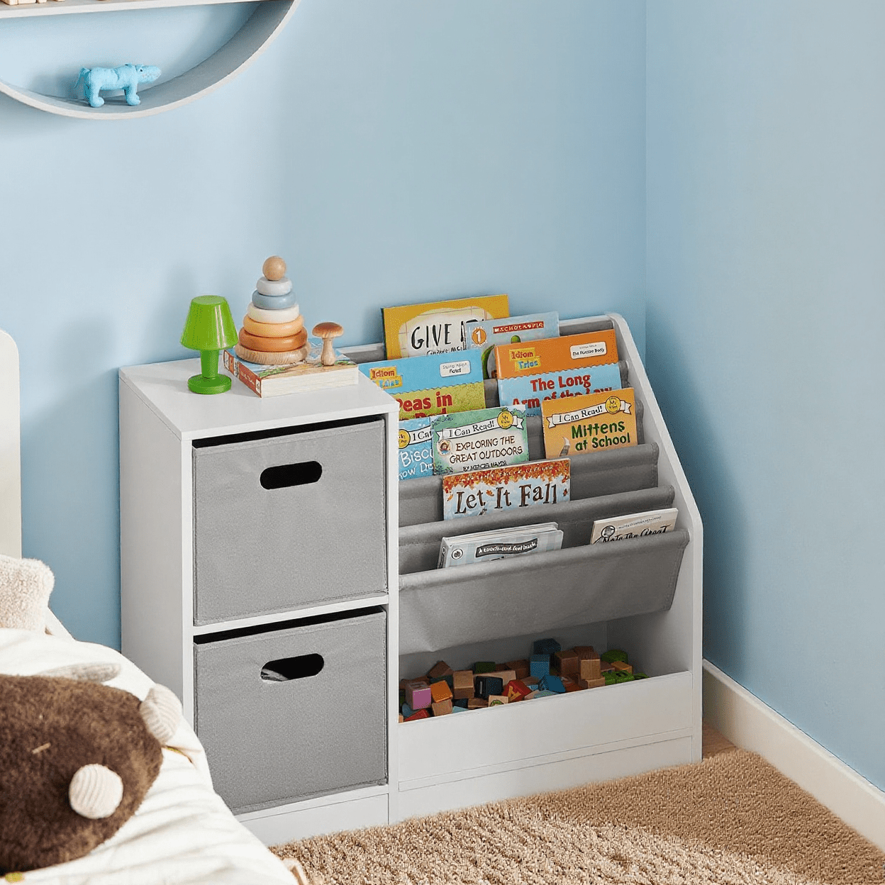 TEMU Bookshelf Children's Shelf With Boxes Storage Shelf White, Kid Bookshelf