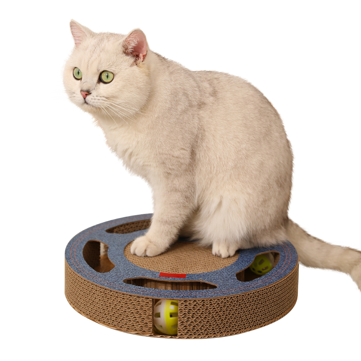 Image of ® Cat Toy, Cat Scratching Post, Interactive Scratching Post, Cat Self-entertainment Toy With 2 Bells Made Of Durable Corrugated Cardboard, 3 In 1 Cat Scratching Paper (round, Blue)