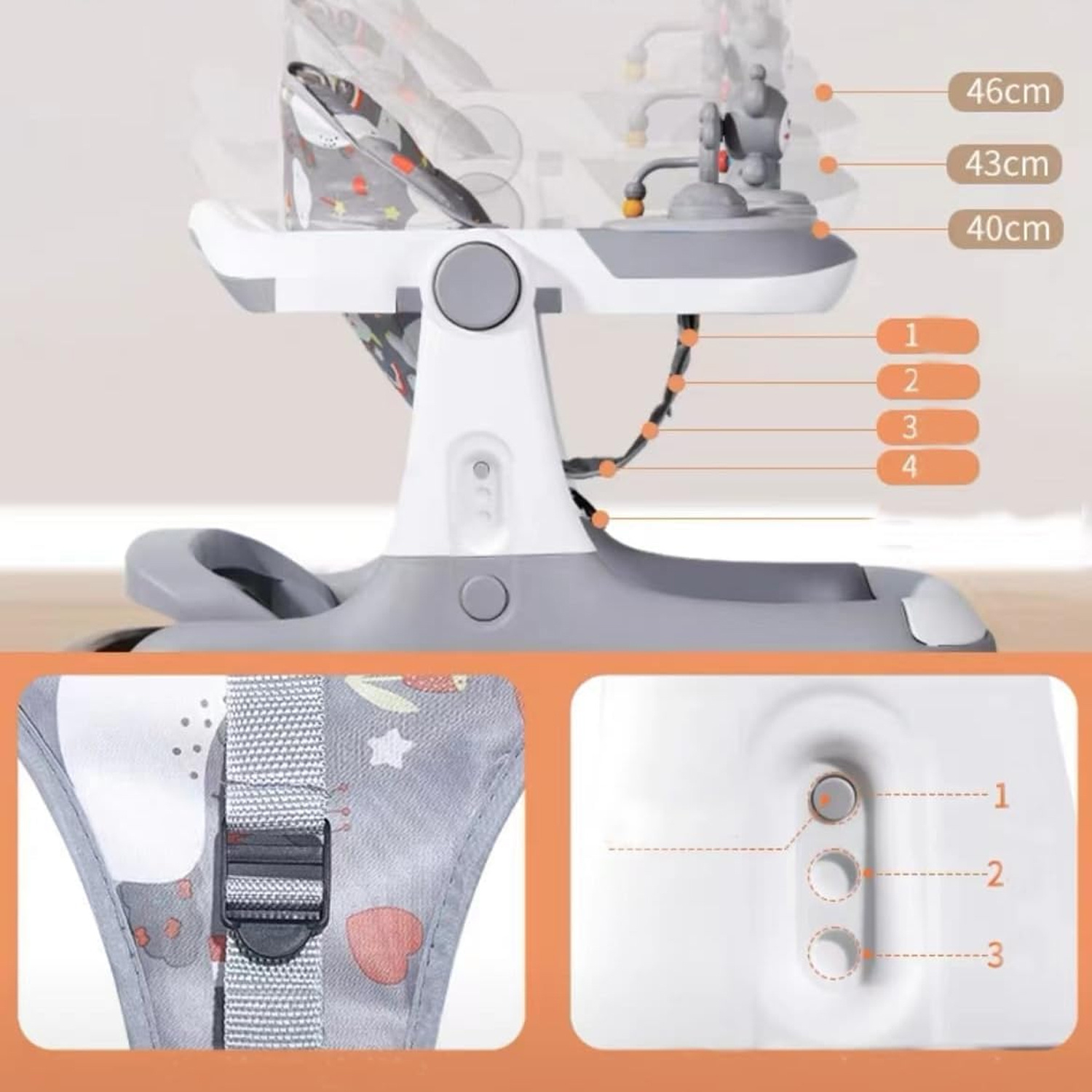 Yorkshire Homeware Foldable Baby Walker for Boys & Girls – Multi-Functional 3-in-1 Toddler Walker & Learning Chair with Detachable Seat Cover, Anti-Rollover Design, Adjustable Height, Musical Interactive Play Tray, Seated or Sit-to-Stand Baby Walker, Lightweight & Foldable for Easy Storage, Safe Infant Activity Walker for Early Development, Sturdy Frame Support, Smooth Wheels for Indoor Use, Baby Walking Aid & Playtime Entertainment