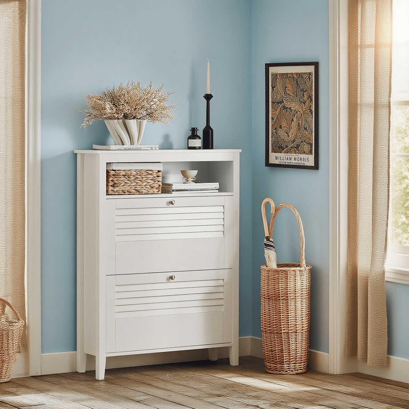 Image of Shoe Cabinet With 2 Flaps, Shoe Rack, Shoe Organizer, Shoe Dresser, White, W X D X H . 80x108x25cm, Fsr152-w