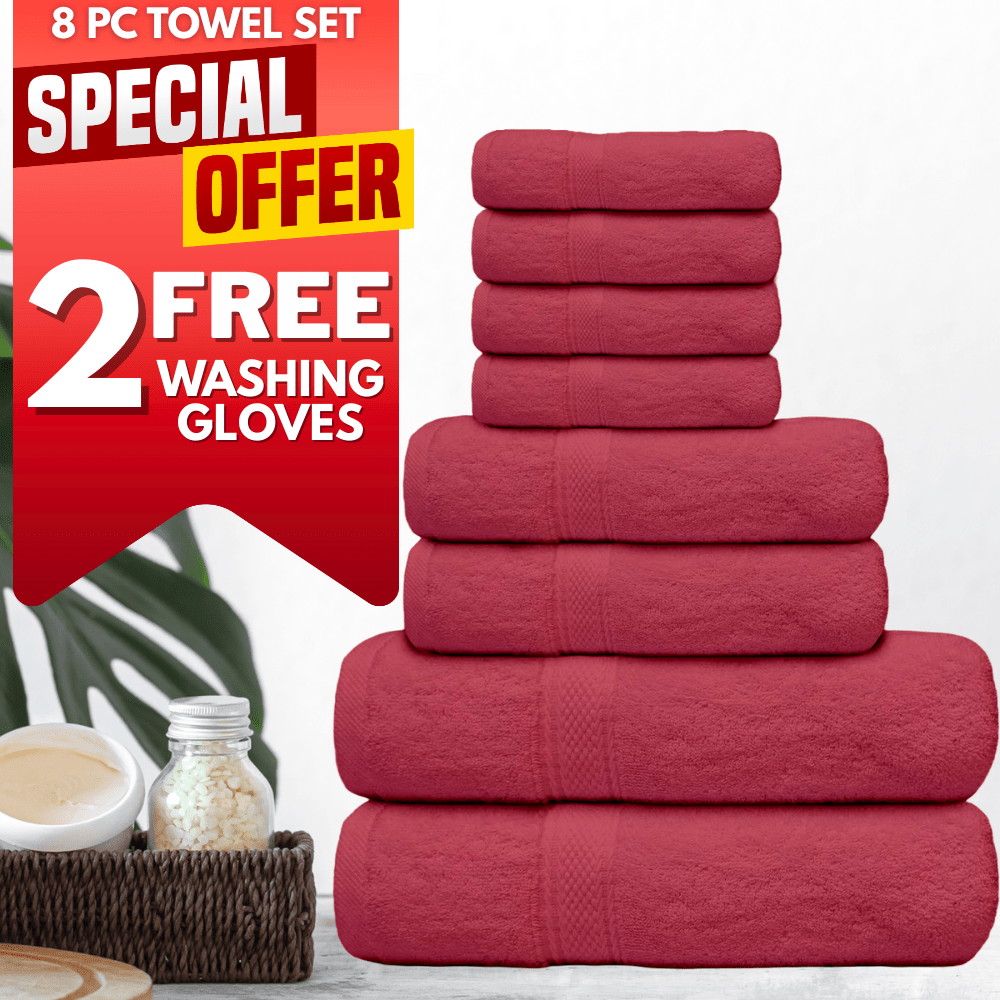 TEMU 8pcs Towel 2 Washing Gloves Free Gift 500 Gsm - 2 Bath Towels, 2 Hand Towels 4 Washcloths And 2 Washing Gloves 100% Cotton Hotel Quality Towel