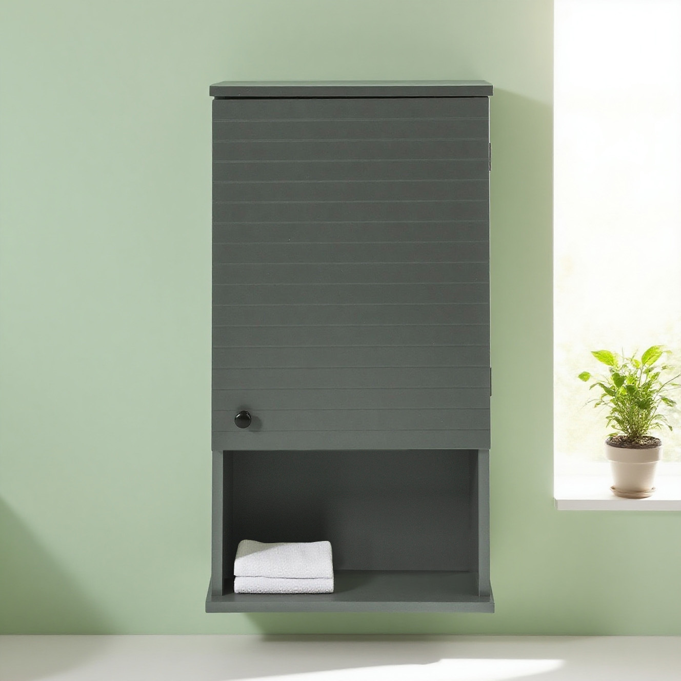 Image of 1 Piece High Cabinet Wall Cabinet For Toilet Wall Unit With Door For Bathroom Medicine Cabinet With Shelves - Gray - Cas36-eh