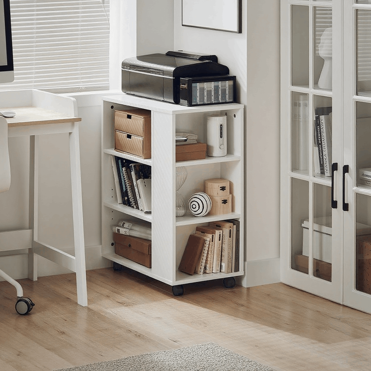 Printer Table Roll Cart Pedestal Cart File Cart White