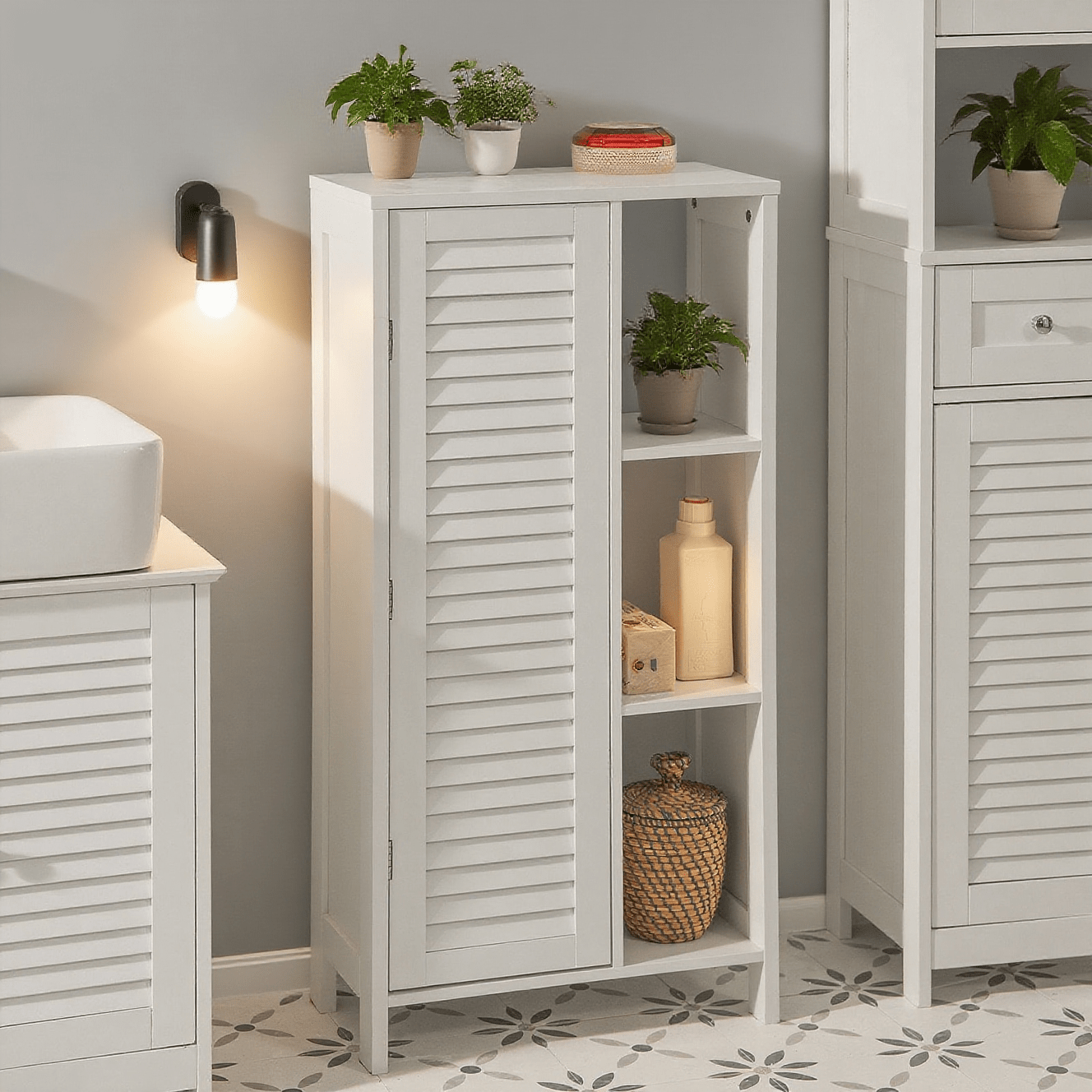 TEMU Armario para Baño con 1 puerta y 3 estantes SoBuy BZR39-W