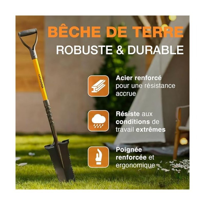 Image of Garden Spade With Steel Teeth - Digging And Soil Loosening Tool - Long Handle With Ergonomic D-handle - Ideal For Gardening, Vegetable Garden And Landscaping - Black/orange