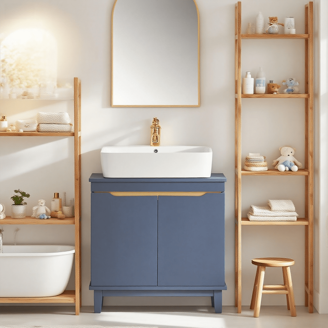 Image of Sink Cabinet - Bathroom Cabinet With Doors - Base Cabinet For Sink, Narrow Bathroom Furniture Made Of Wood For Small Rooms, Blue, 60 X 59 X 30 Cm, Bzr113-b