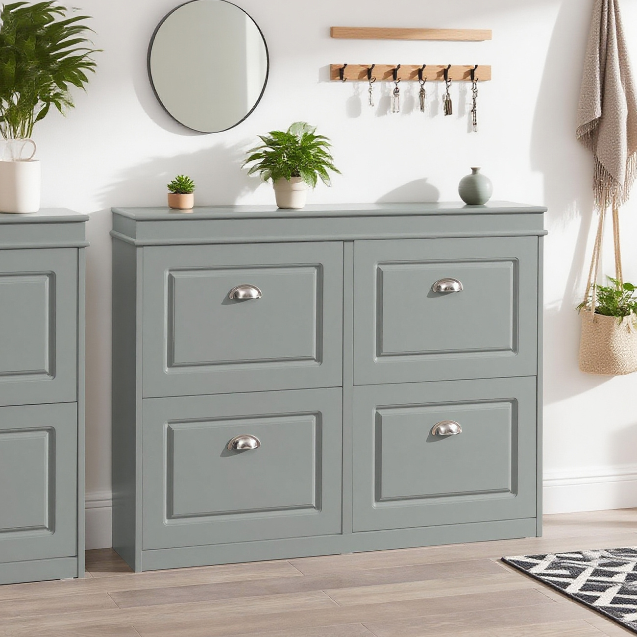 Image of Shoe Cabinet With - Narrow Shoe Rack With 8 Compartments, Adjustable Shoe Shelf For Hallway, & Entrance Area - Hall Cabinet With Tilt Protection 105x82x24cm Light Grey Fsr79-hg