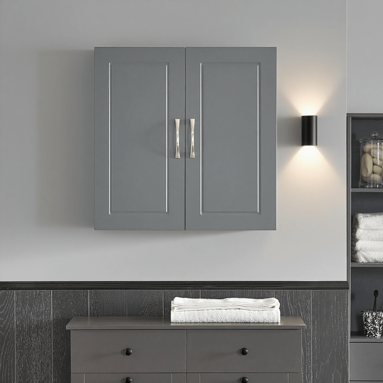 Image of Hanging Cabinet Bathroom Cabinet Wall-mounted Cabinet With Adjustable Shelf For Bathroom, Kitchen, Living Room Dark Grey Bht : 60x60x30cm Frg231-dg
