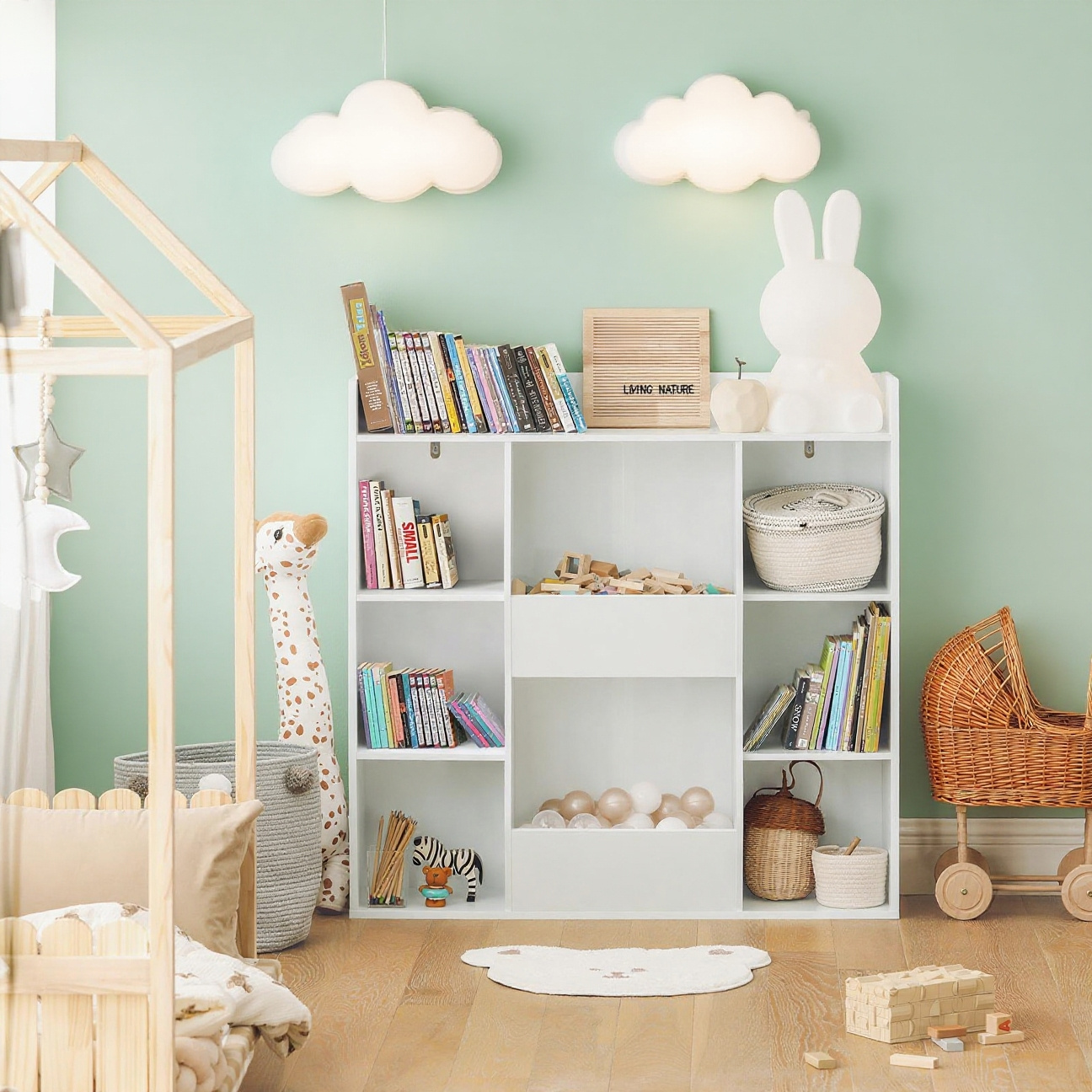 TEMU pour Enfant Étagère Enfant Étagère à Jouets Rangement pour Livres et Jouets Meuble Enfant SoBuy KMB55-W