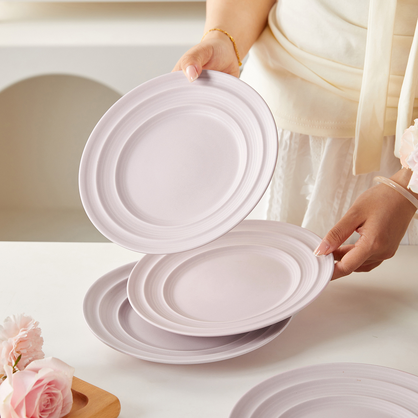 TEMU 4 piezas, 8,5 pulgadas, Ø21,4 pulgadas, juego de cena, juego de platos, cerámica de calidad, platos de pasta, platos de pan, diseño minimalista,