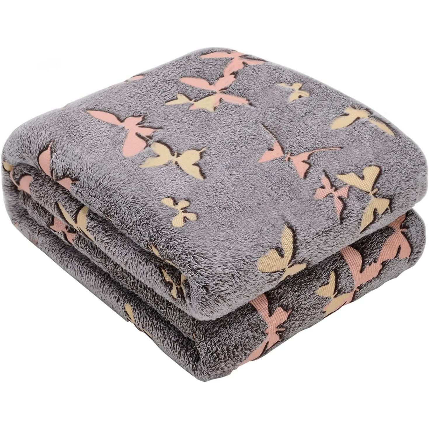 Image of Kids Plush Blanket 130x170 Cm Ultra Soft - Glow In The Dark - Cuddle Blanket Sofa Blanket Tv Blanket Throw Blanket Grey