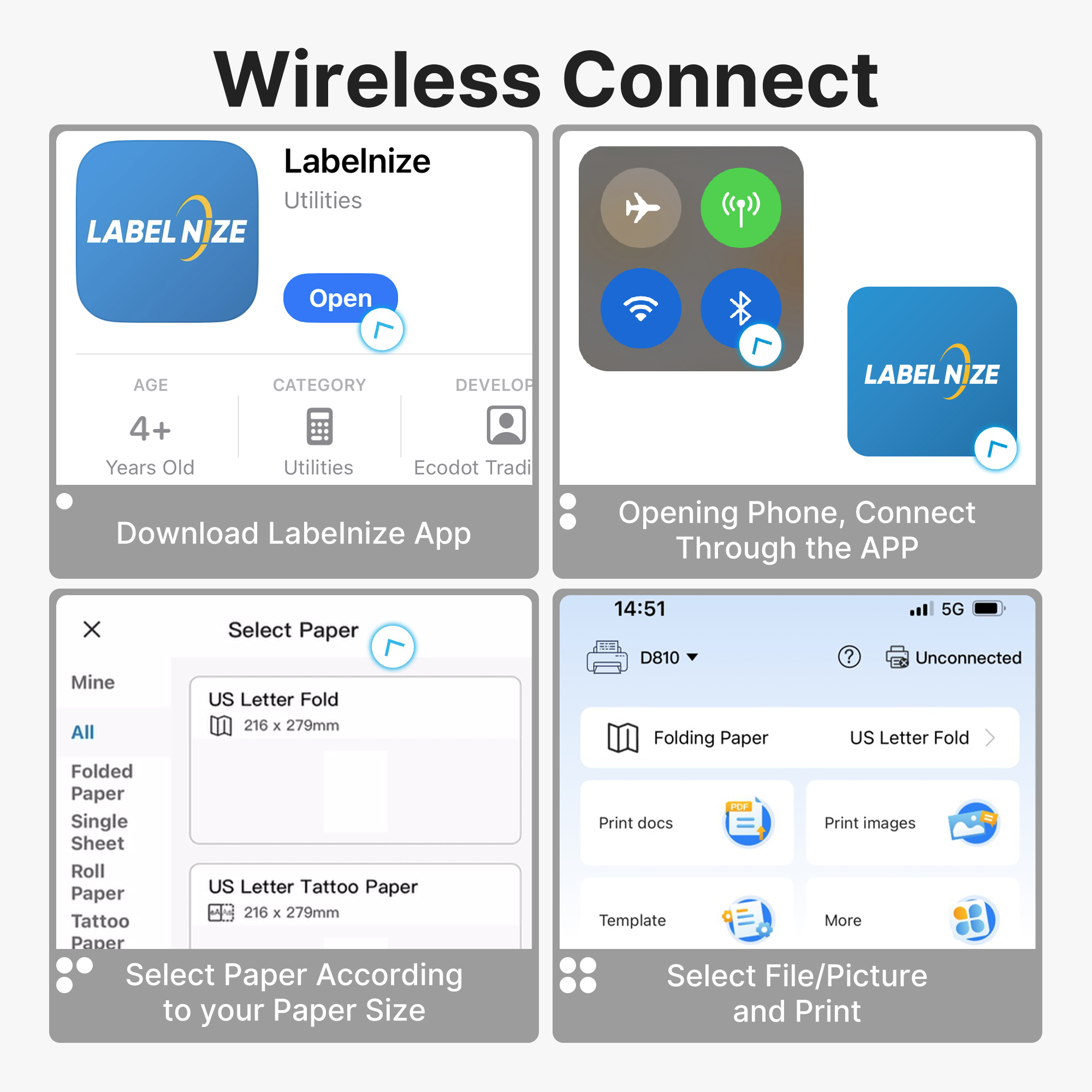 Imprimante thermique portable D810 - Connectivité sans fil et impression USB, compatible avec les téléphones mobiles, les tablettes et les ordinateurs portables, avec deux modes pour les autocollants de tatouage et le papier manuscrit thermique, idéale pour la maison, le bureau, les voyages, l'artisanat et les petites entreprises - 20 feuilles de papier d'impression thermique gratuites !