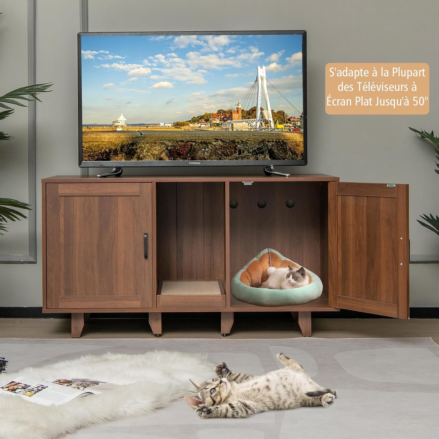 Large Stackable Hidden Privacy Cat Washroom Furniture, Indoor Cat Stand Side Table