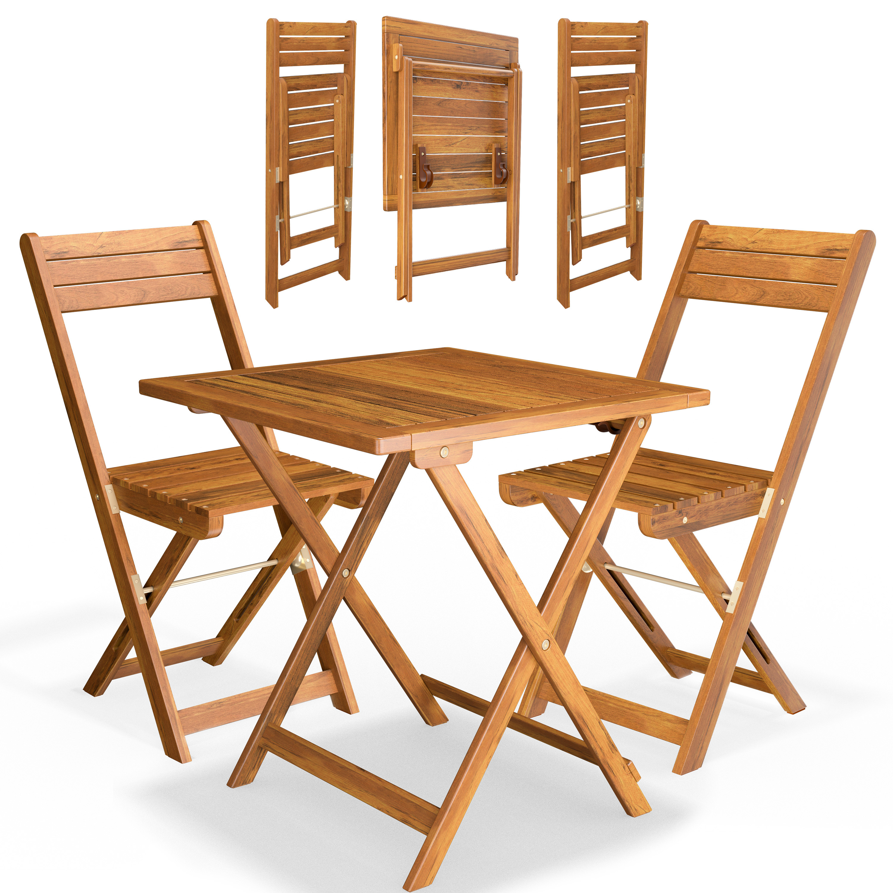 Casaria® Balcony Furniture Set For 2 People Weather-resistant Pre-assembled Folding 160kg Load Capacity Balcony Furniture 3pcs Acacia