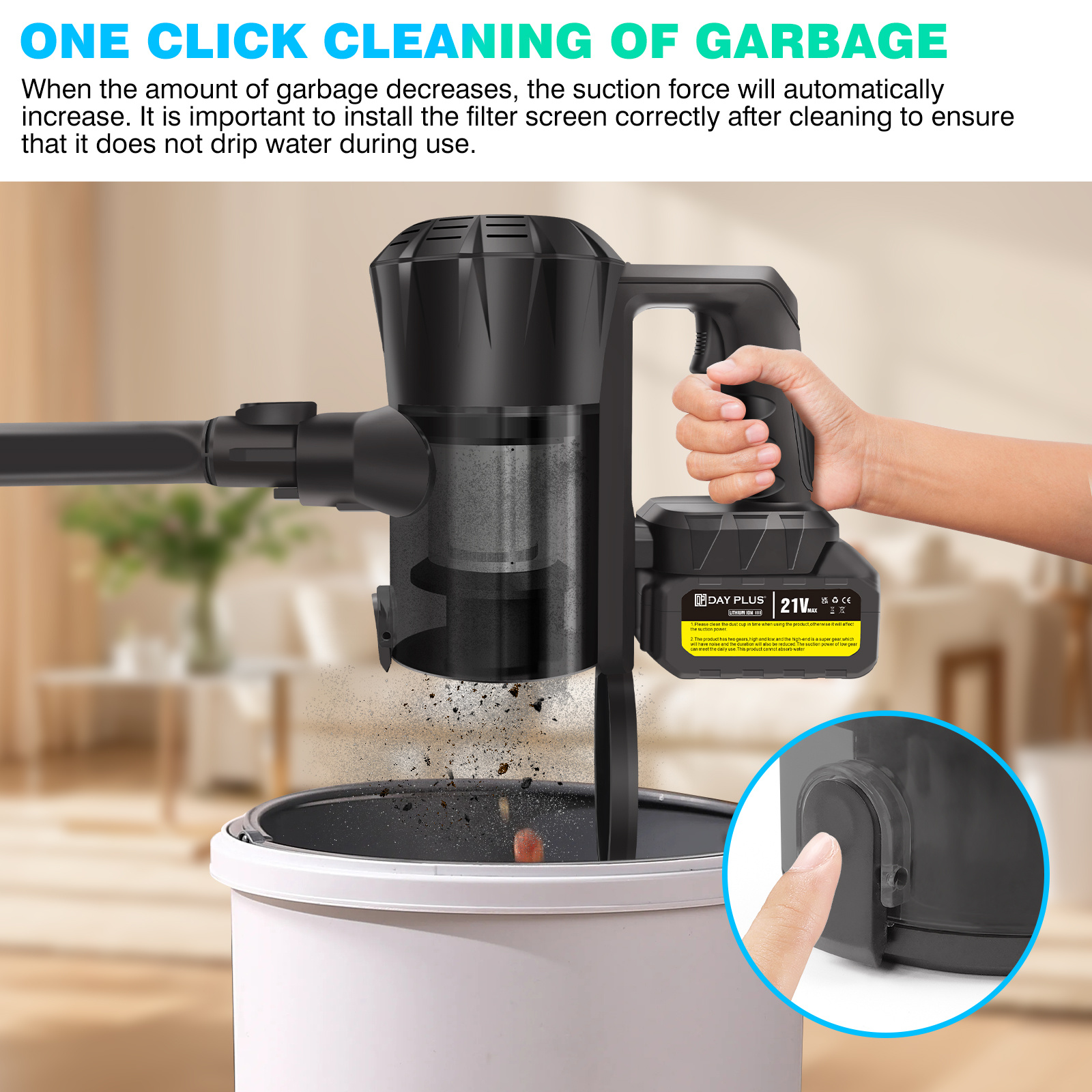 Cordless Vacuum Cleaner, 15KPA Stick Vacuum Cleaners Cordless Powerful 2 Speeds 3 in 1 Lightweight Vacuums with 1pc OR 2pcs 3000mAh Detachable Rechargeable Battery for Pet Hair/Hardwood Floors/Tile