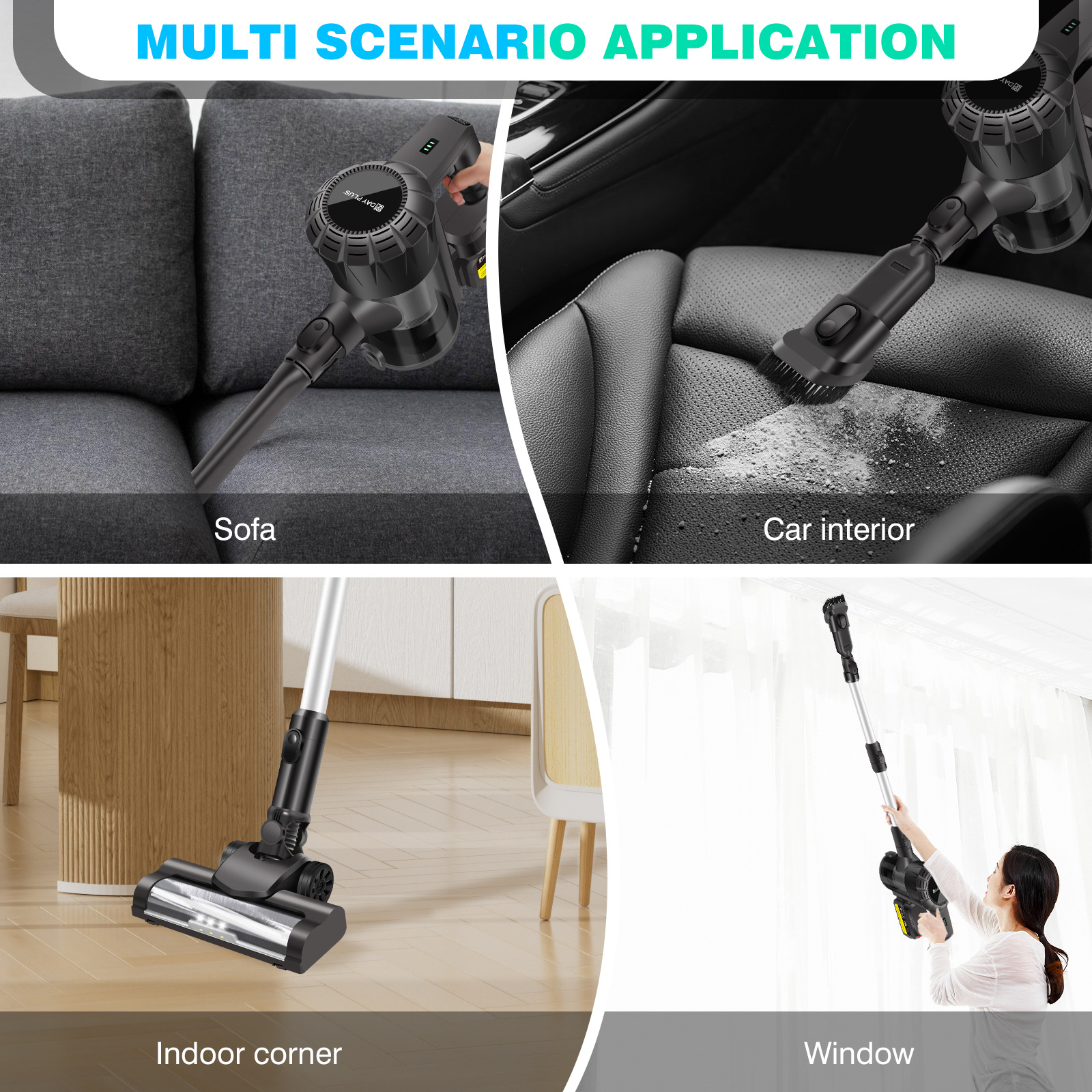 Cordless Vacuum Cleaner, 15KPA Stick Vacuum Cleaners Cordless Powerful 2 Speeds 3 in 1 Lightweight Vacuums with 1pc OR 2pcs 3000mAh Detachable Rechargeable Battery for Pet Hair/Hardwood Floors/Tile