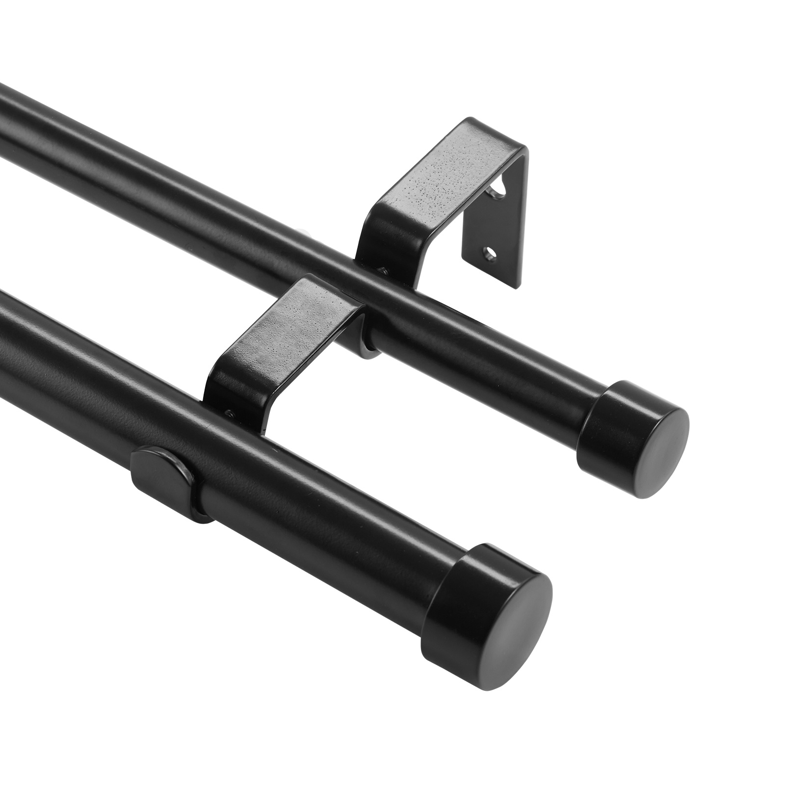 Image of Vevor Double Rod Curtain Rods, 36-72 Inches (3-6ft) Adjustable Length, Black Double Curtain Rods With Cap Finials, 1" And 3/4" Diameter, Double Window Drapery Rod For Sheer And Blackout Curtains