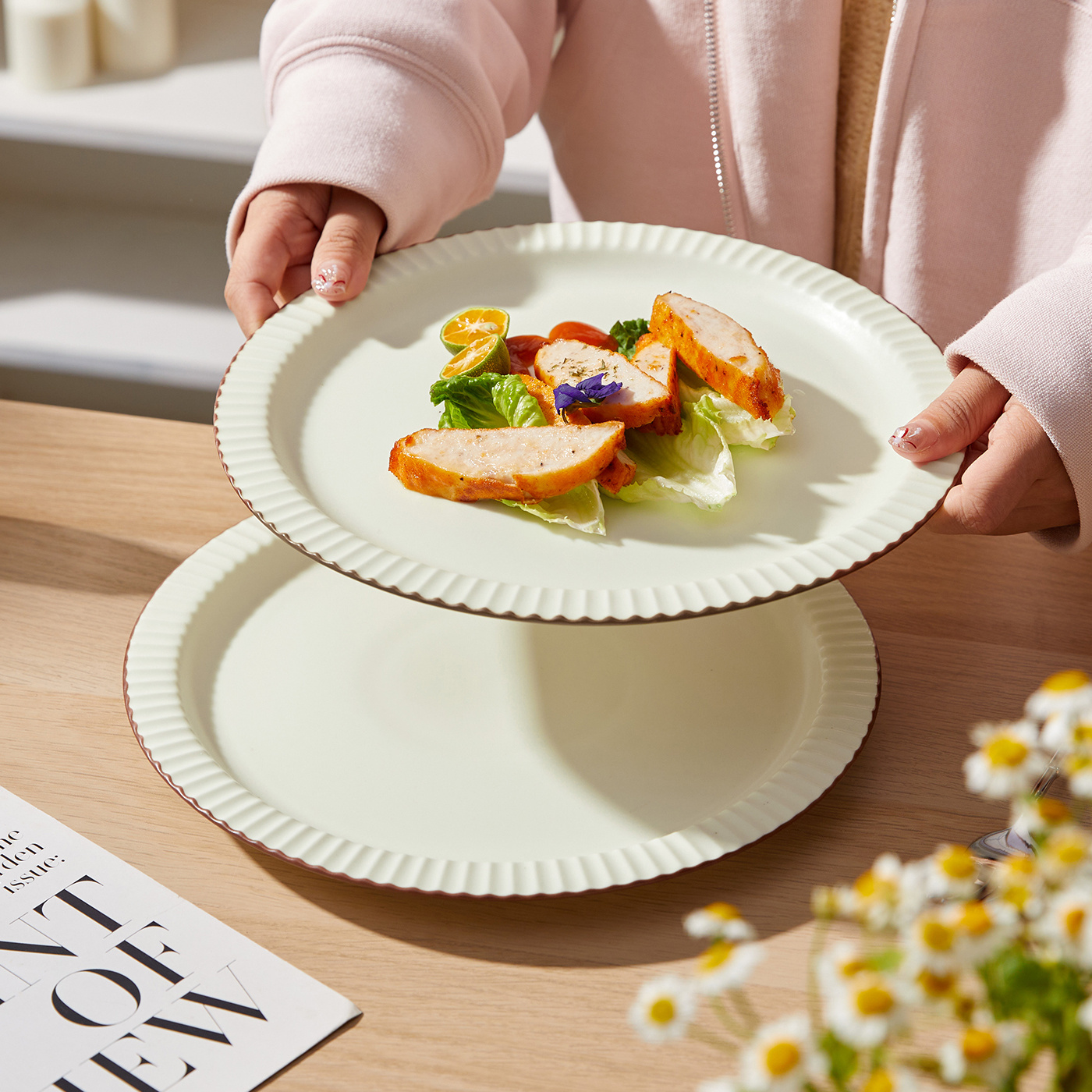 TEMU 4 pièces, 10 pouces, Ø25,4 cm, service de table en céramique, plat de service, plat de fruits, plat d'apéritif, céramique de haute qualité,