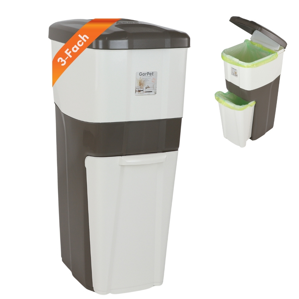 Image of Trash Can 3 Compartments Waste Bin Large Kitchen Trash Can . 40 L Kitchen Trash Can Waste Waste Separator Waste Collection Kitchen Waste