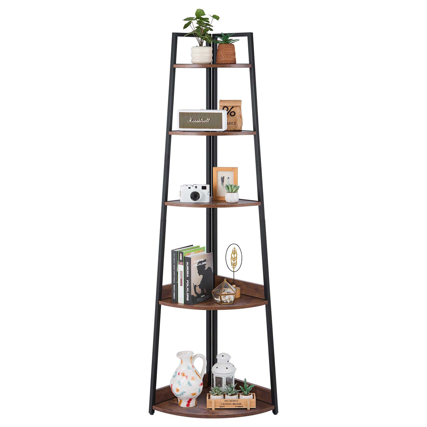 Vevor 5 Tier Corner Shelf Tall Corner Bookshelf Plant Rack Wall Shelves Tower