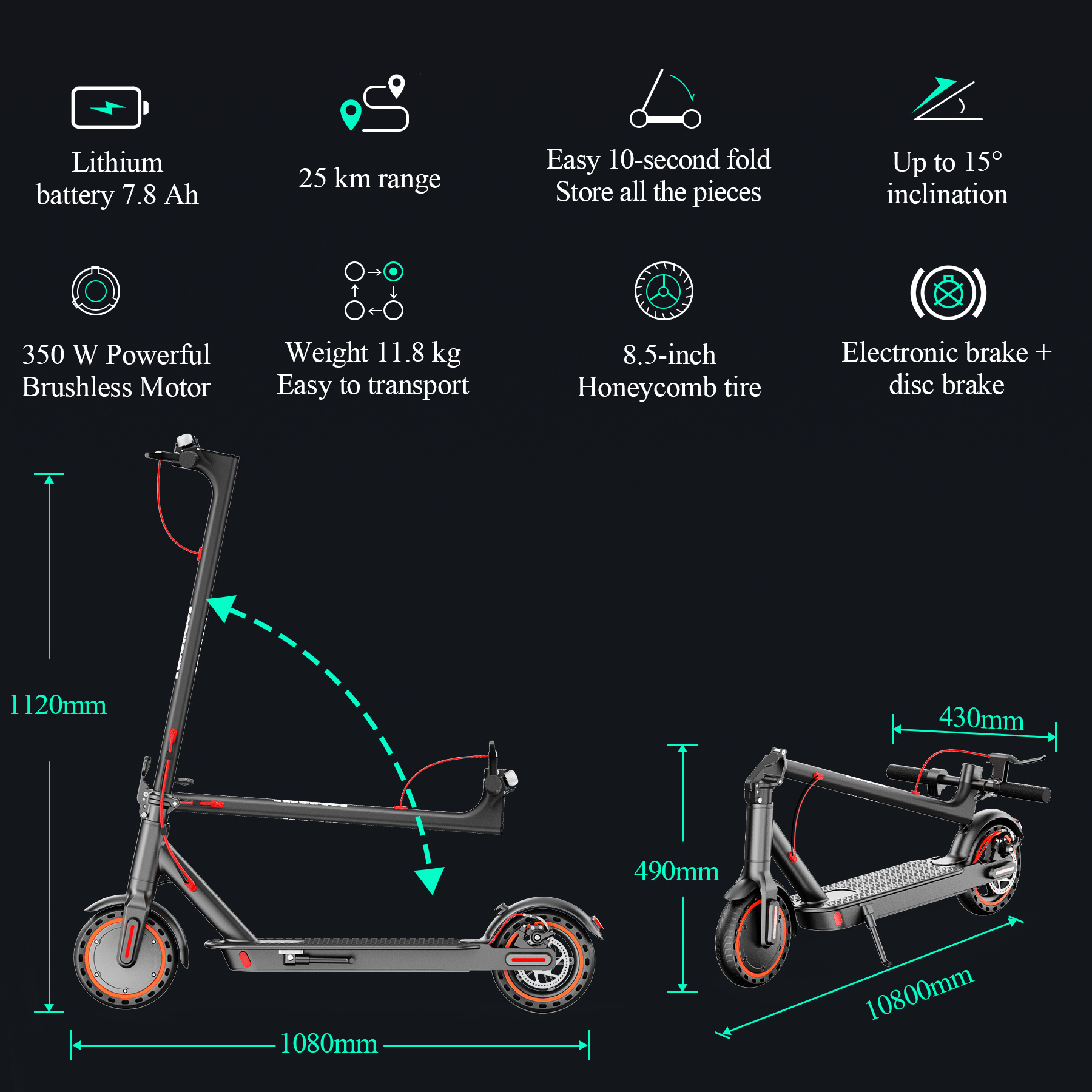 Electric Scooter Adult, 30km Range, 8.5