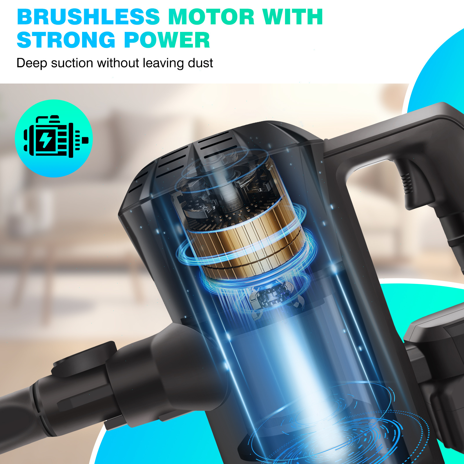 Cordless Vacuum Cleaner, 15KPA Stick Vacuum Cleaners Cordless Powerful 2 Speeds 3 in 1 Lightweight Vacuums with 1pc OR 2pcs 3000mAh Detachable Rechargeable Battery for Pet Hair/Hardwood Floors/Tile
