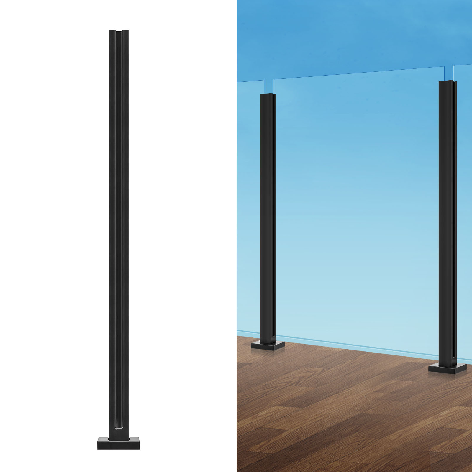 TEMU VEVOR Soporte de barandilla de vidrio 41,34" H para vidrio de 0,39"-0,47" Negro Negro