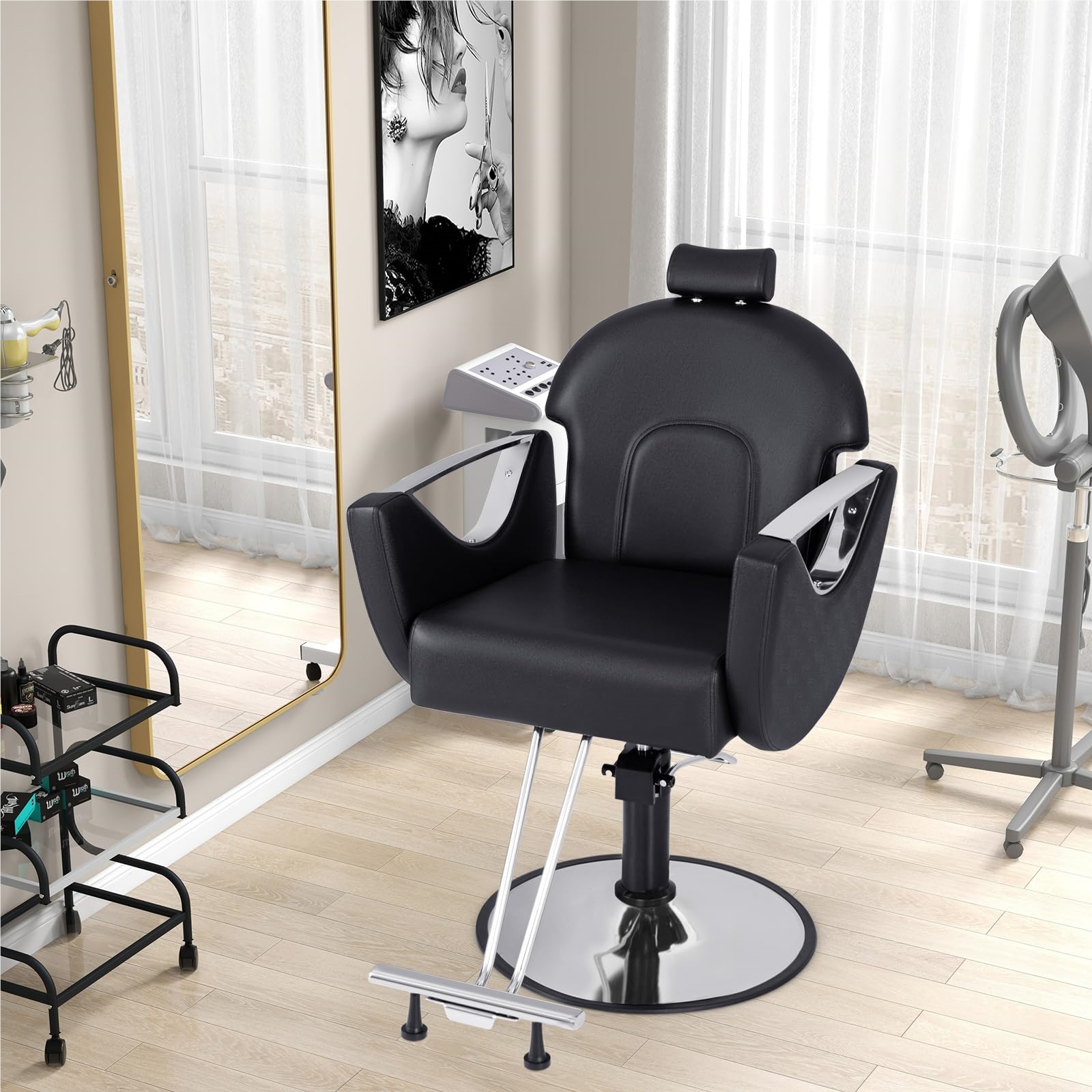 Image of Height-adjustable Barber Chair, Salon Chair With Headrest & Hydraulic Pump, Barber Chair Supports Up To 150kg For Hair Salon, Tattoo Equipment (black)