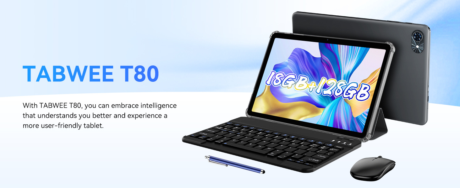 TABWEE T80, Android 15 Tablet 10 Inch - Gemini AI 2.0 Android Tablets 18 (6+12 )GB+128GB/2TB, 10.1 Inch Tablet with Pen and Keyboard, 6000mAh, FHD, 5G WiFi, Bluetooth 5.0, GPS, OTG, Office, Gaming, 2 Years Warranty